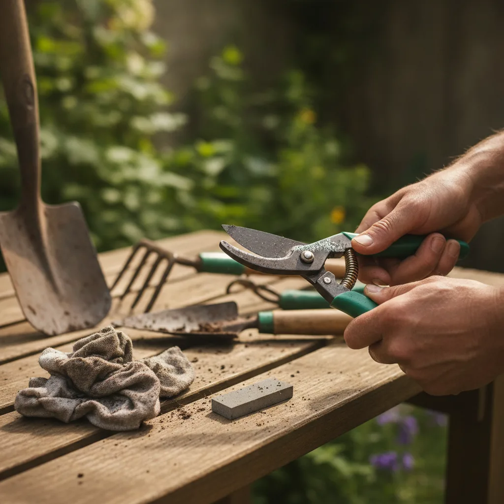 Outils de jardin en juin : affûtage, nettoyage et stockage entre deux utilisations